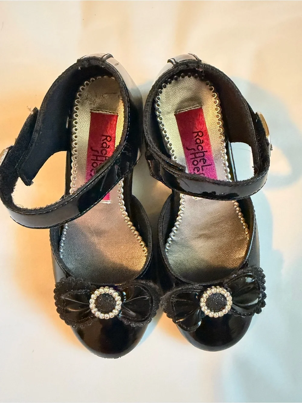 Girls' Rachel Shoes Black Patent Dress Shoes with Bow and Rhinestone